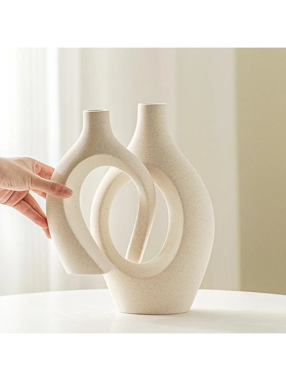 Cream White 11 Hollow Ceramic Vase Set Of 2 Boho Tabletop Living Room Home Dec